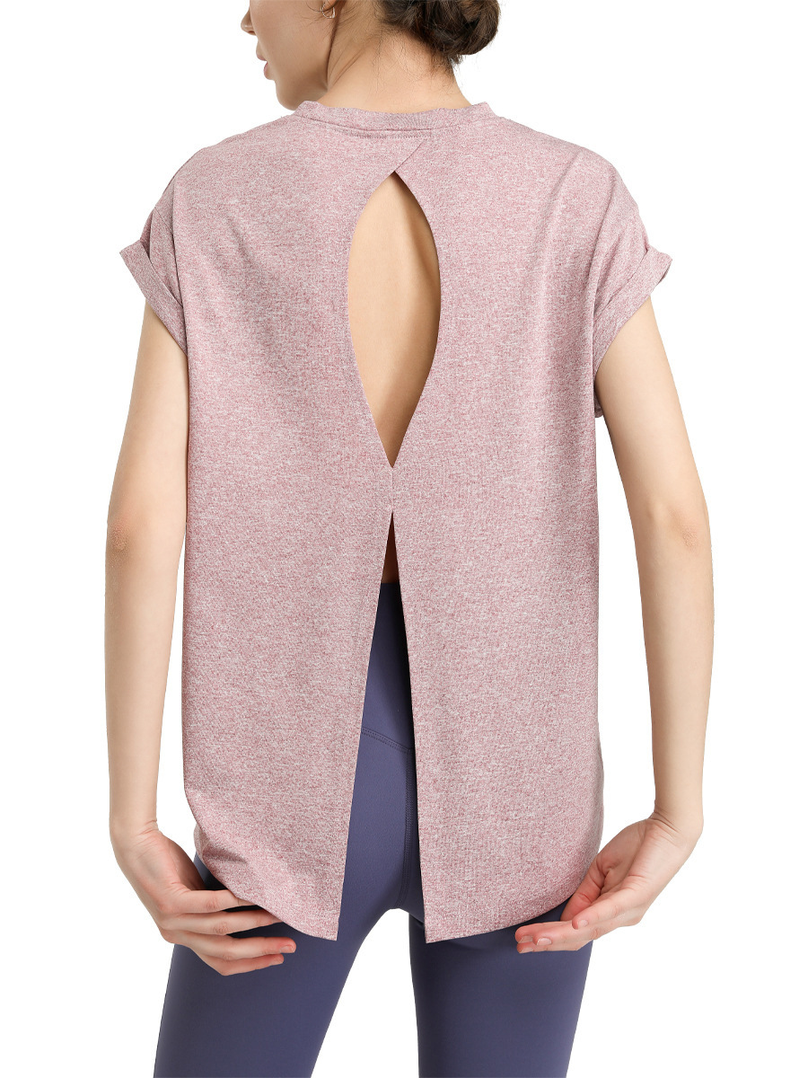 ヨガウェア 背中開きデザインゆったりフレンチスリーブトップス