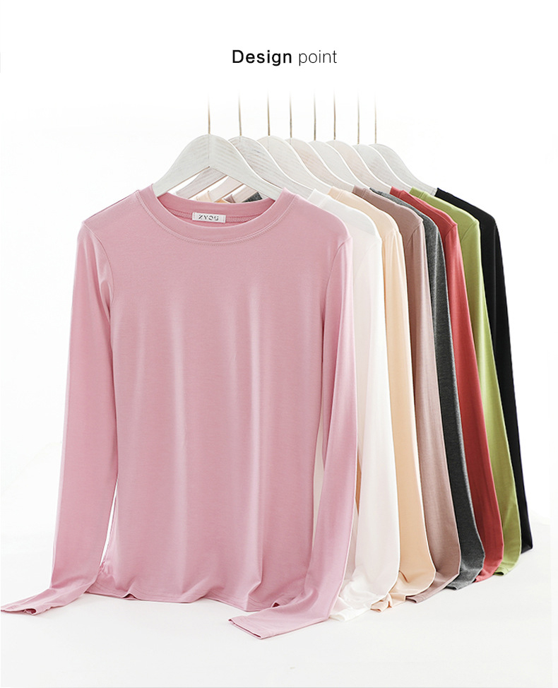 ヨガウェア トップス 大人可愛い長袖丸首トップス 着回し美ライン基本シャツ