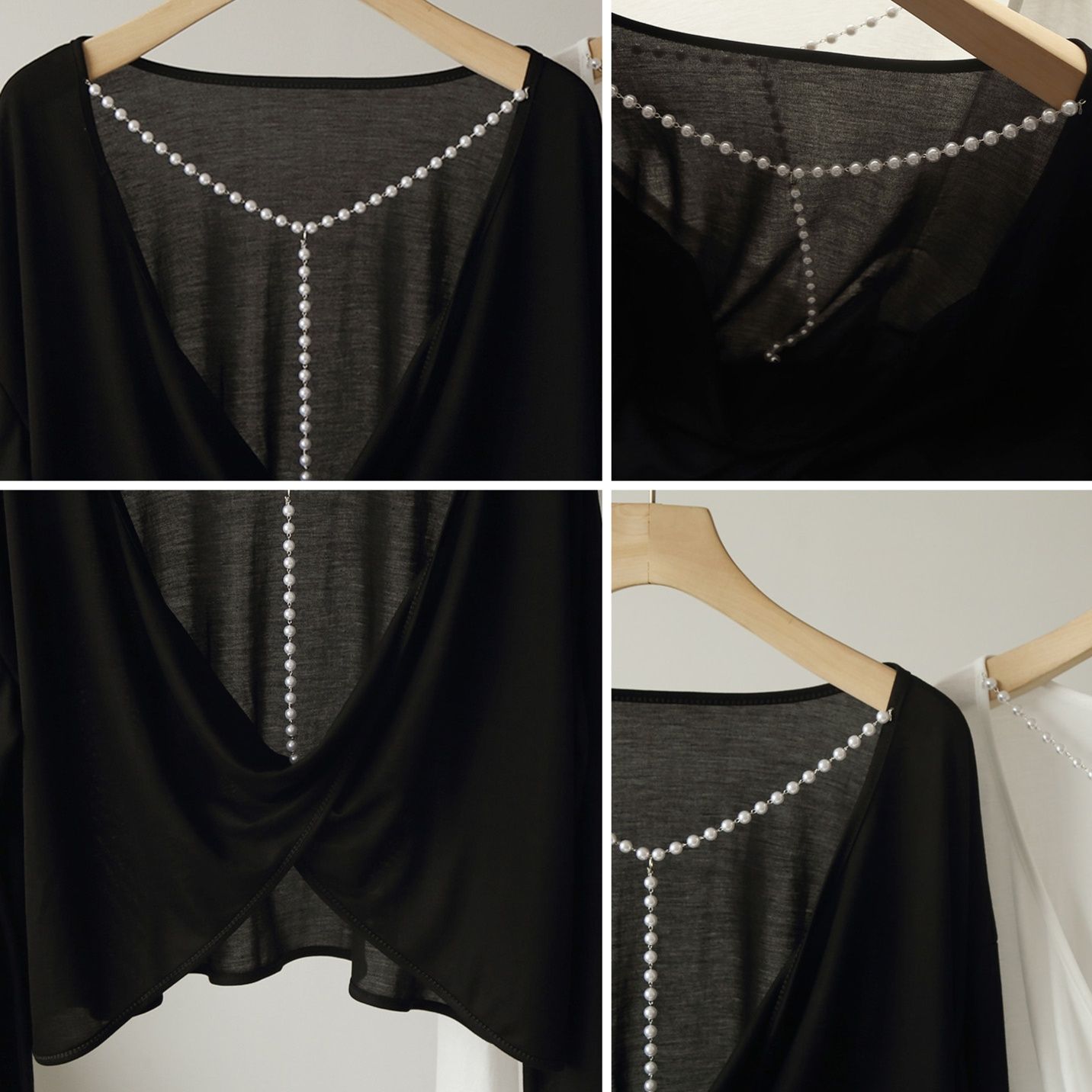 ヨガウェア トップス パール装飾バックオープン長袖トップス