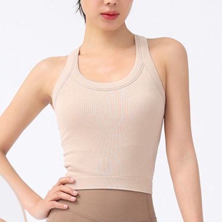 ヨガウェア 自然な着心地無縫製胸当て付きタンクトップス