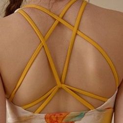 ヨガウェアタンクトップ 花柄プリント背中クロスストラップタンクトップ