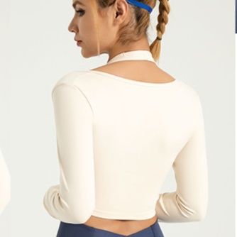 ヨガウェアタンクトップ レイヤード風長袖付きベルトデザインタンクトップ