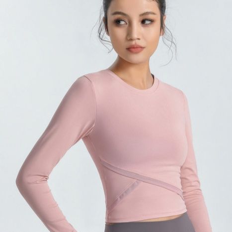 ヨガウェア トップス斜めラインデザイン長袖クロップド丈トップス