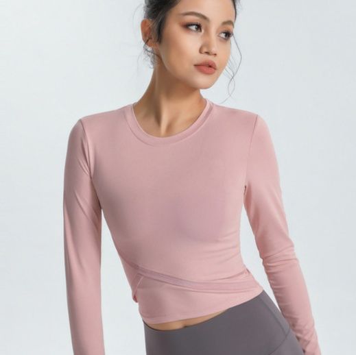 ヨガウェア トップス斜めラインデザイン長袖クロップド丈トップス