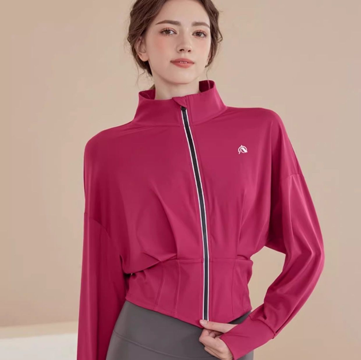 ヨガウェア 立襟ジップアップヨガジャケット（トップス）