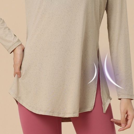 ヨガウェア ラグランスリーブ裾ラウンドロング丈トップス