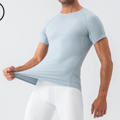 ヨガウェア メンズ速乾フィットネス半袖丸首トップス