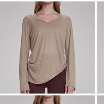 ヨガウェア 優雅桃心領サイドドロスト長袖トップス