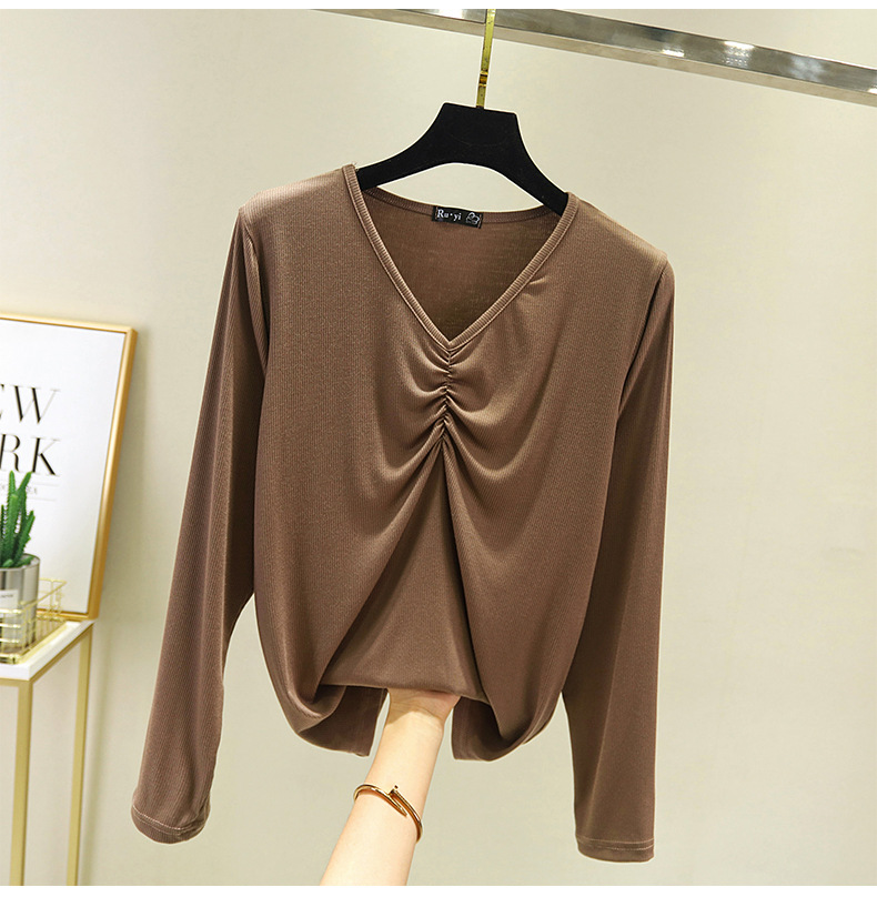 ヨガウェア トップス 大人可愛い縮み加工長袖トップス ブイネック着回し運動着