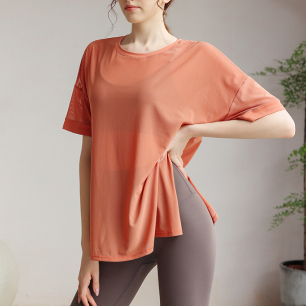 ヨガウェア トップス 速乾メッシュトップス 薄手冷感レディースヨガシャツ