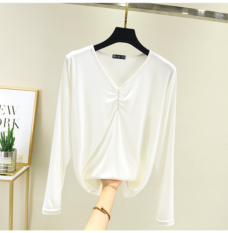 ヨガウェア トップス 大人可愛い縮み加工長袖トップス ブイネック着回し運動着