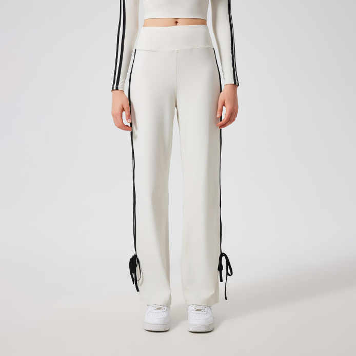 ヨガウェア パンツ サイドライン長丈パンツ ハイウエスト リボン付き