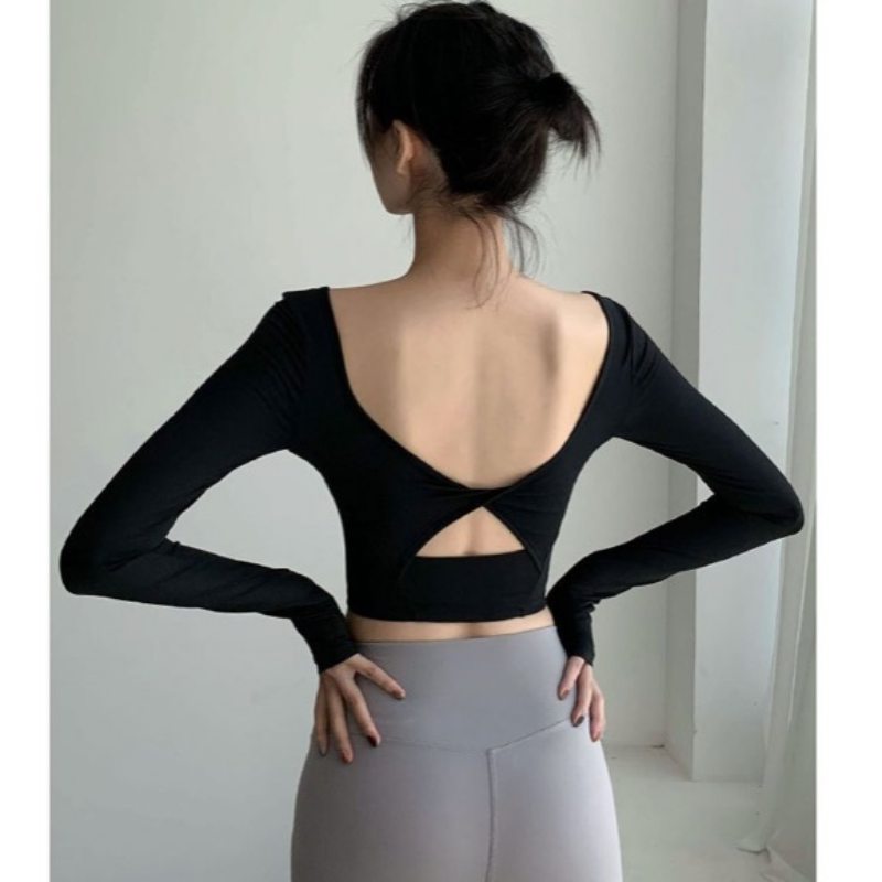 ヨガウェア 背中開きデザイン長袖ヨガトップス