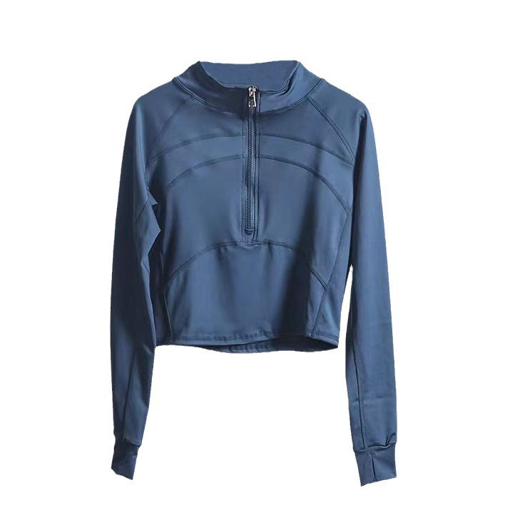ヨガウェア ハーフジップクロップド長袖トップス