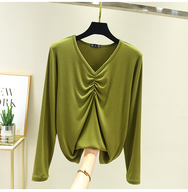 ヨガウェア トップス 大人可愛い縮み加工長袖トップス ブイネック着回し運動着