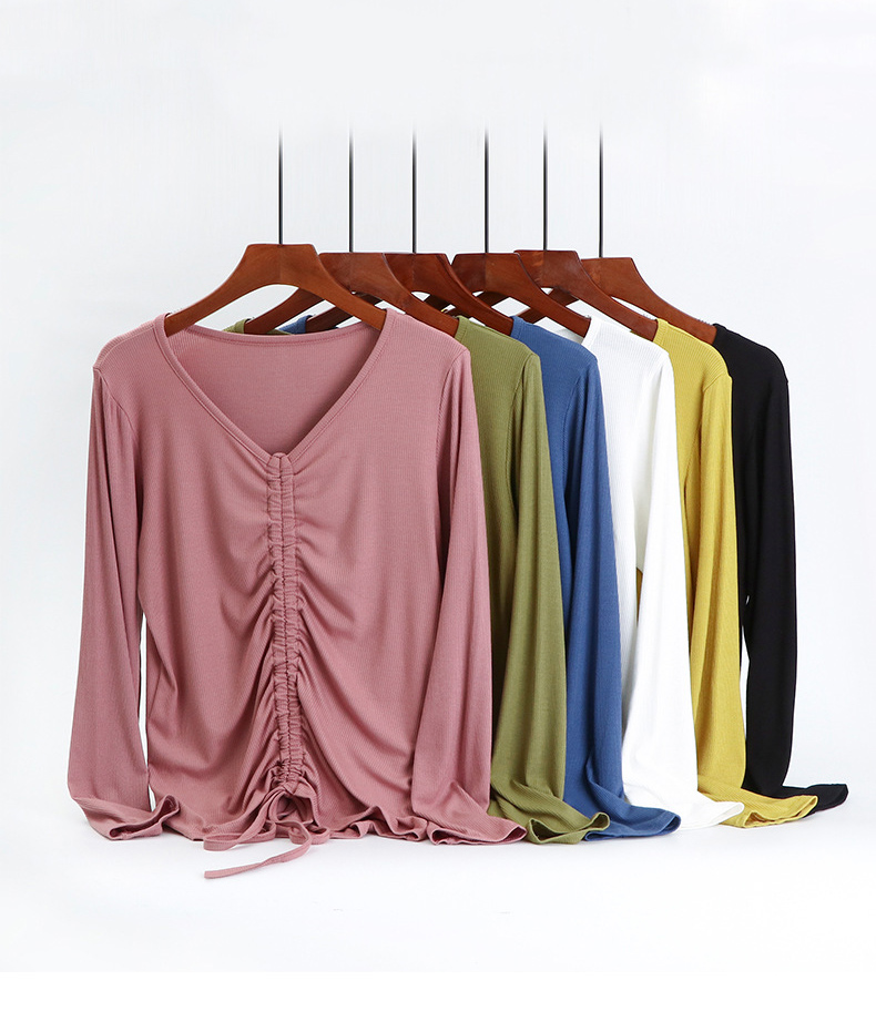 ヨガウェア トップス シャーリングトップス ブイネック 着回し抜群 ヨガウェア