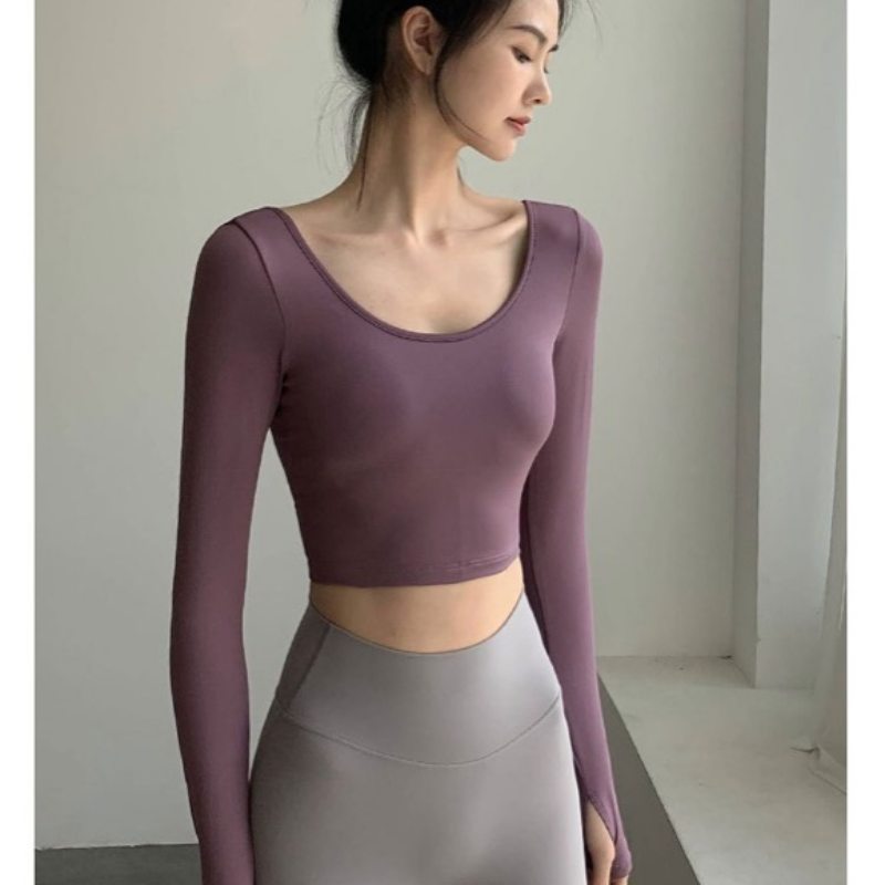 ヨガウェア 背中開きデザイン長袖ヨガトップス