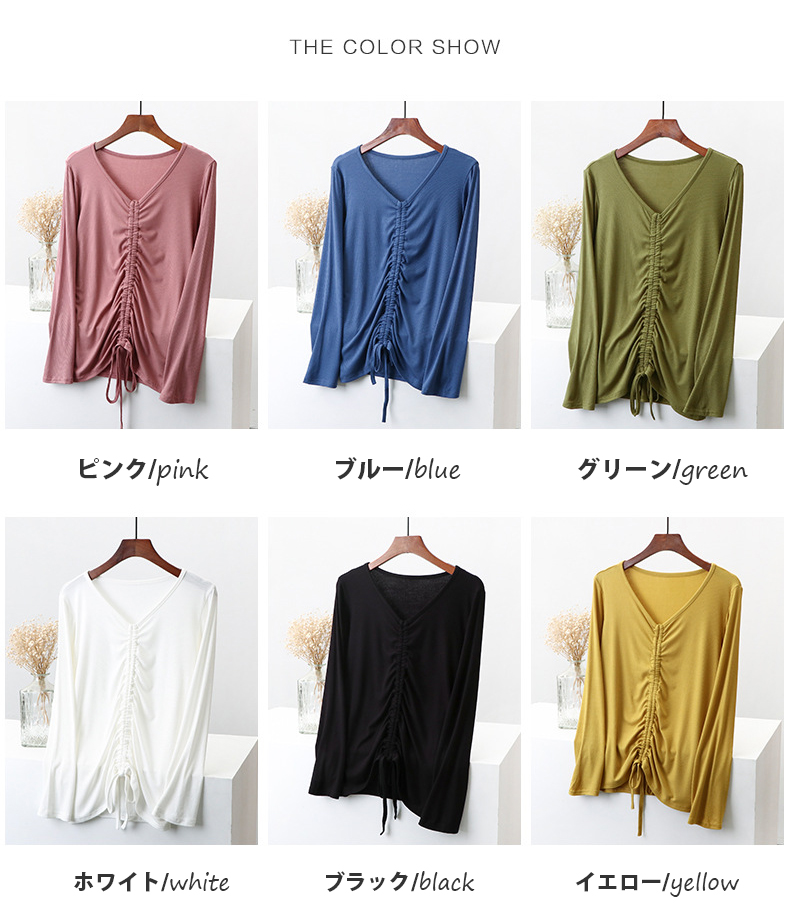 ヨガウェア トップス シャーリングトップス ブイネック 着回し抜群 ヨガウェア