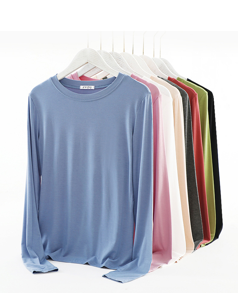 ヨガウェア トップス 大人可愛い長袖丸首トップス 着回し美ライン基本シャツ