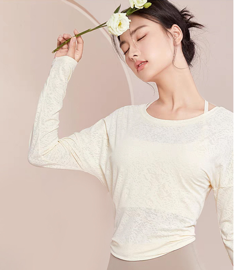 ヨガウェア 提花素材背中開きデザイン長袖トップス