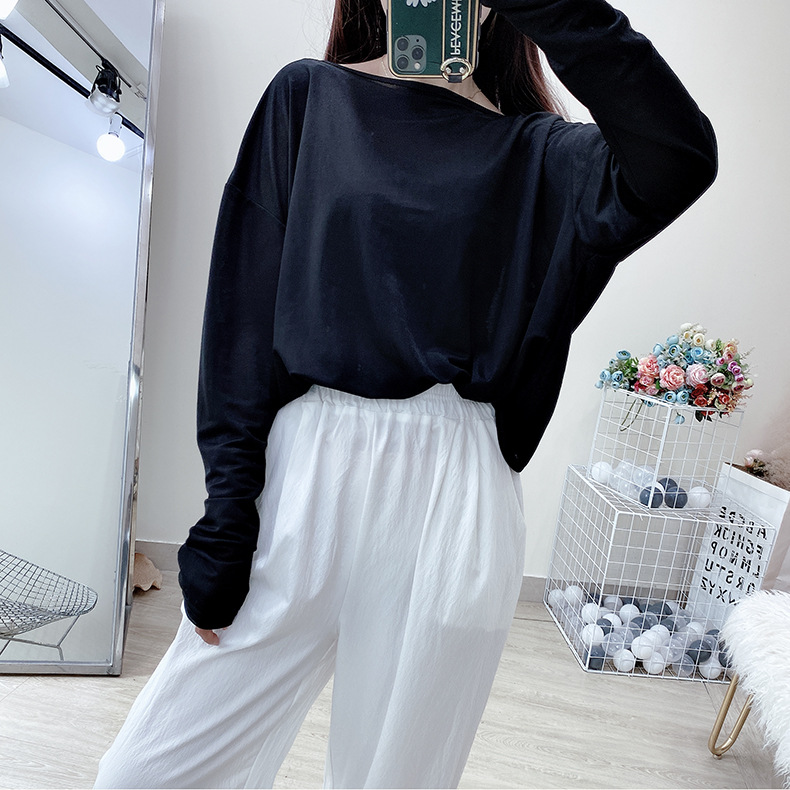 ヨガウェア トップス パール装飾バックオープン長袖トップス