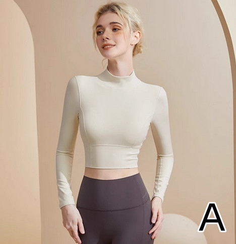 ヨガウェア 背中開きハイネック長袖ヨガトップス