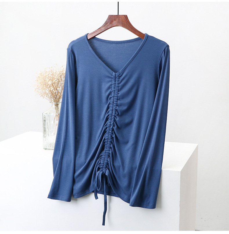 ヨガウェア トップス シャーリングトップス ブイネック 着回し抜群 ヨガウェア