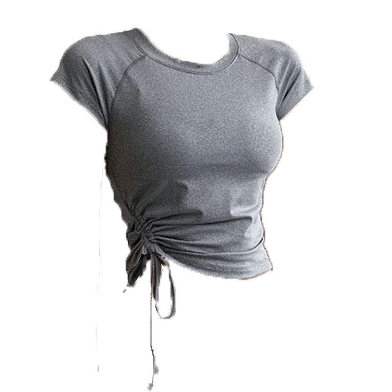 ヨガウェア 速乾サイドシャーリング半袖ヨガトップス