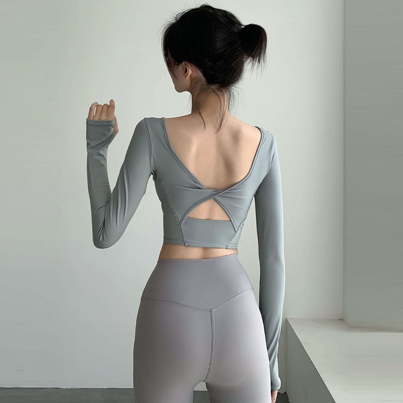 ヨガウェア 背中開きデザイン長袖ヨガトップス