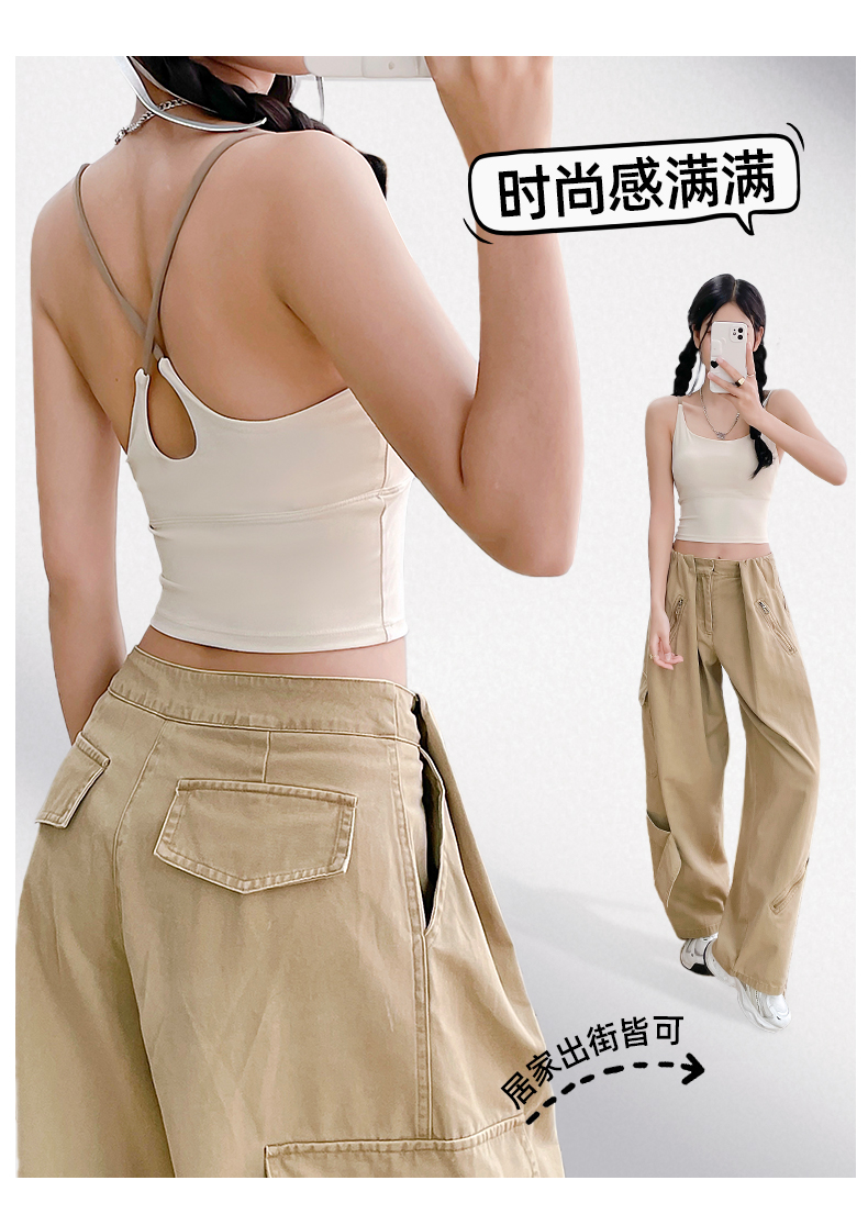 ヨガウェア 背中交差ストラップ立体カップ付きタンクトップ