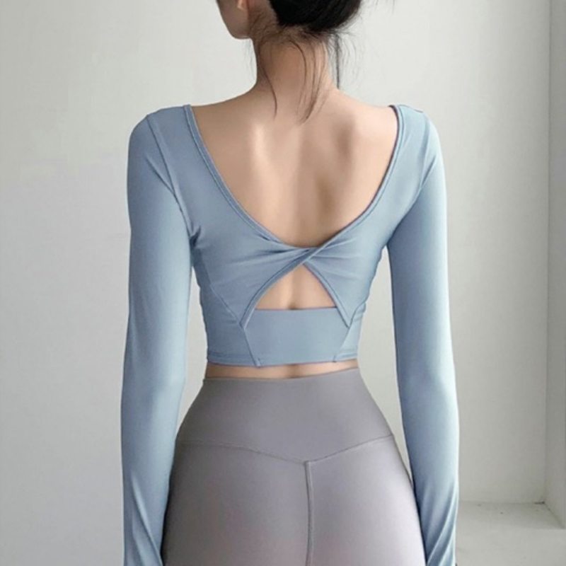 ヨガウェア 背中開きデザイン長袖ヨガトップス