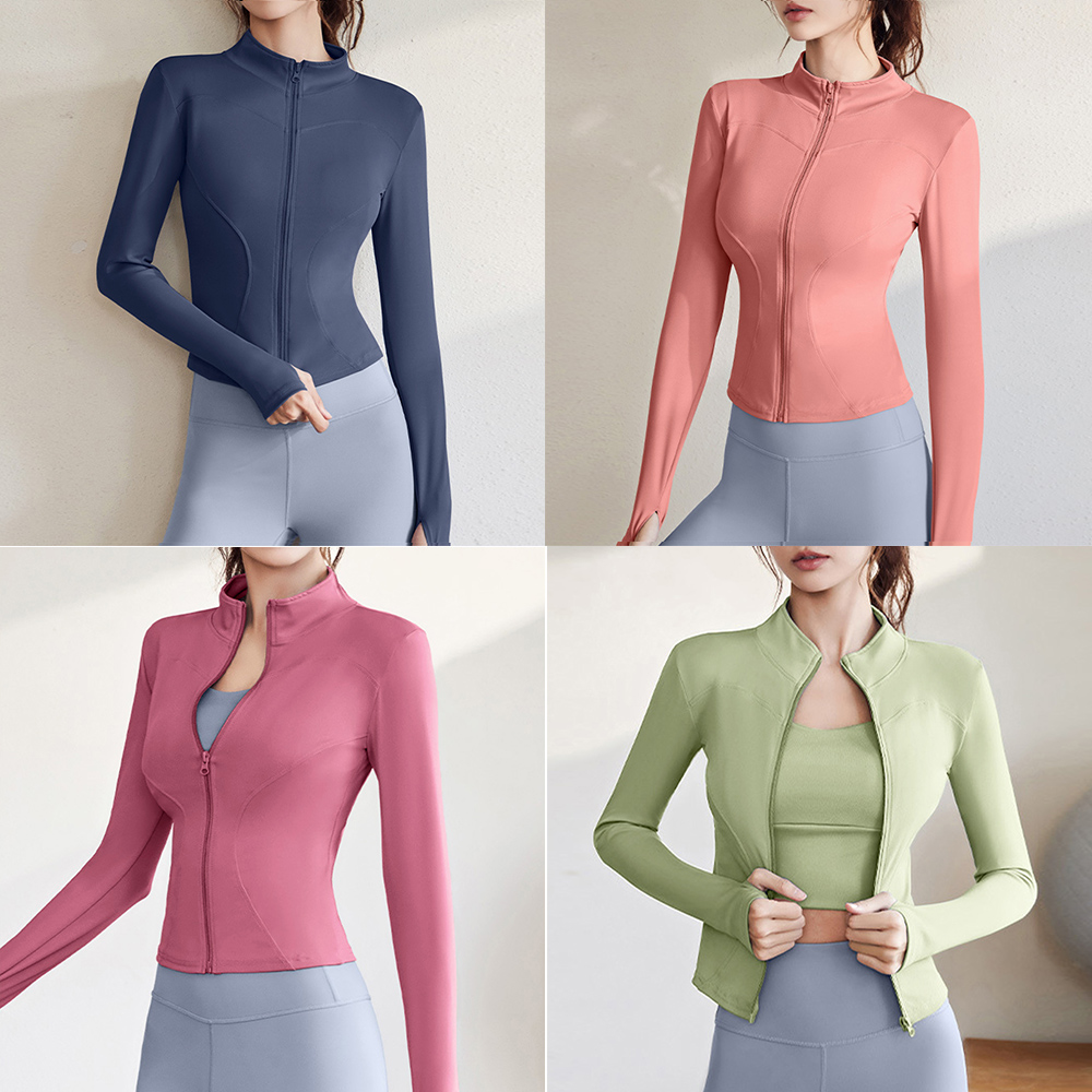 長袖ヨガウェア 指穴付き紫外線対策ジップアップトップス