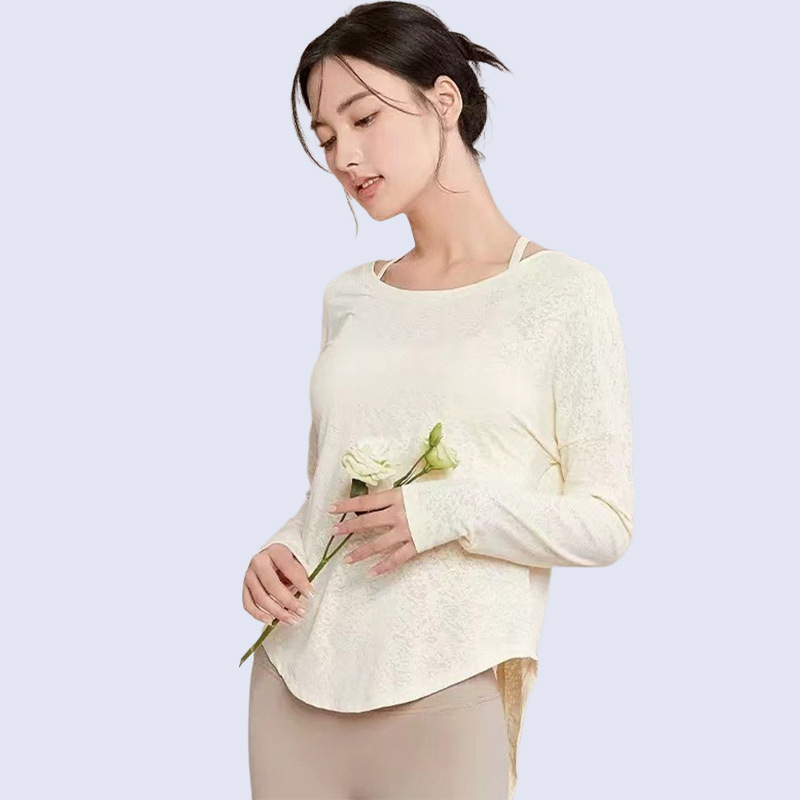 ヨガウェア 提花素材背中開きデザイン長袖トップス