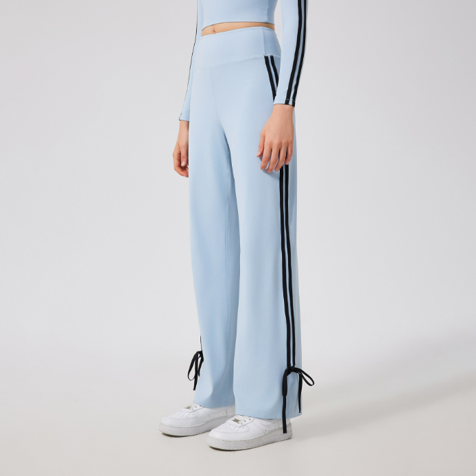 ヨガウェア パンツ サイドライン長丈パンツ ハイウエスト リボン付き