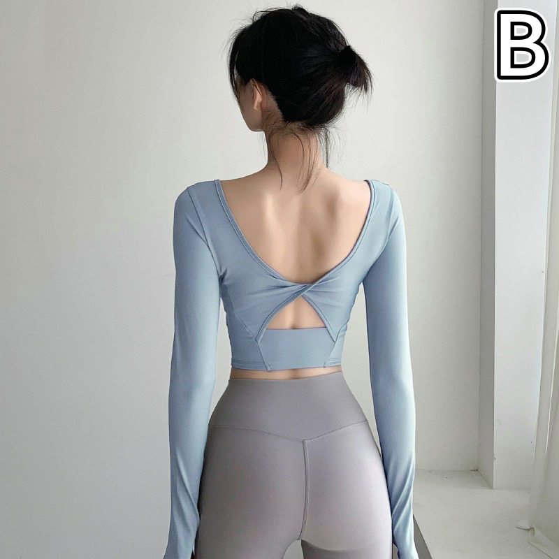 ヨガウェア 背中開きデザイン長袖ヨガトップス
