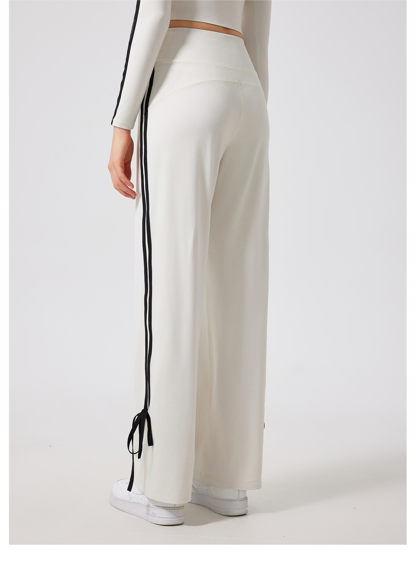 ヨガウェア パンツ サイドライン長丈パンツ ハイウエスト リボン付き