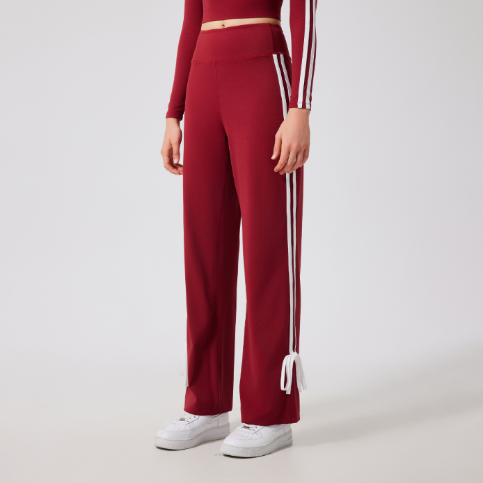 ヨガウェア パンツ サイドライン長丈パンツ ハイウエスト リボン付き