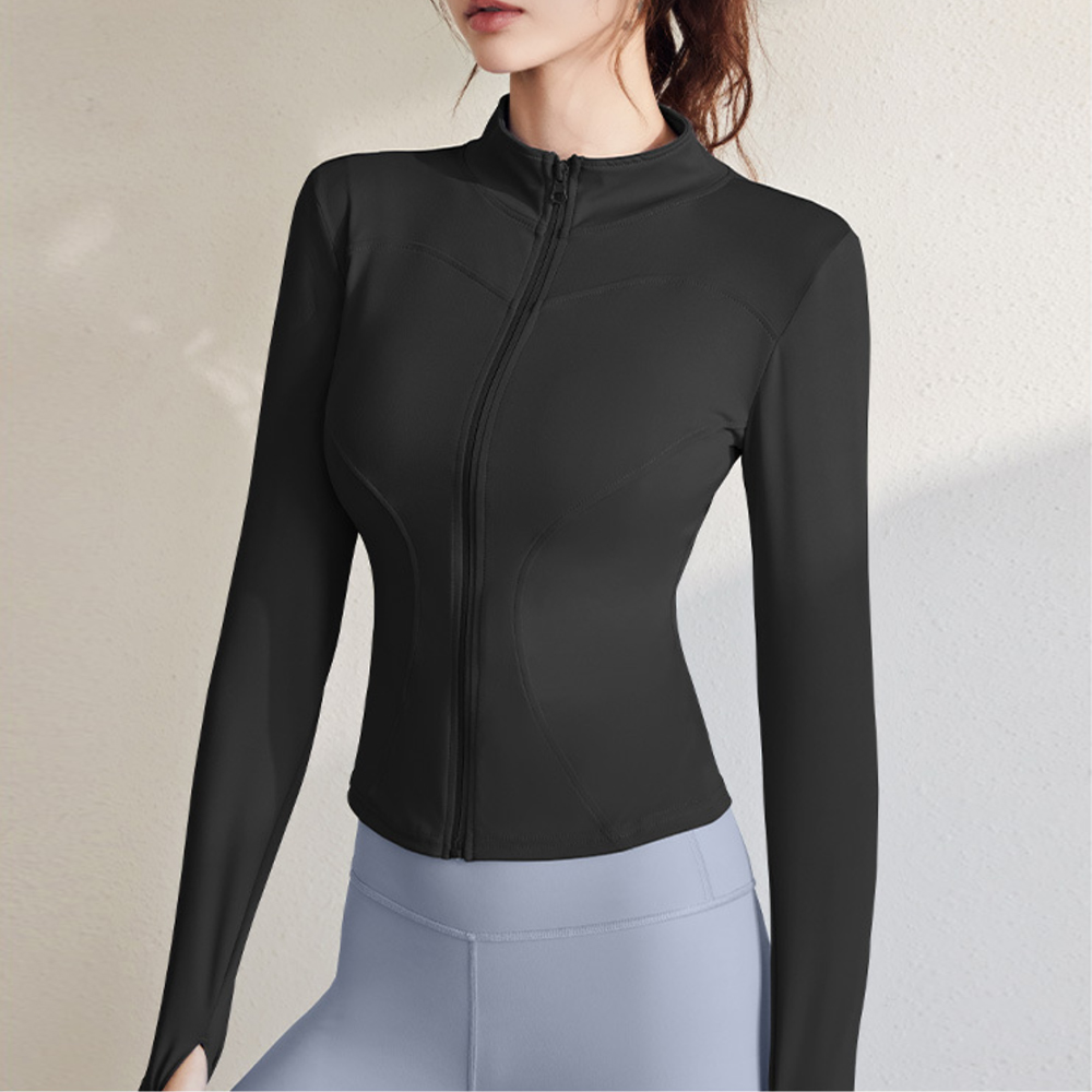長袖ヨガウェア 指穴付き紫外線対策ジップアップトップス