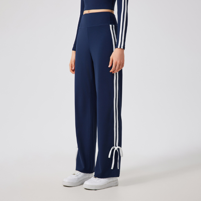 ヨガウェア パンツ サイドライン長丈パンツ ハイウエスト リボン付き