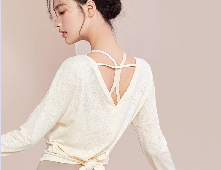 ヨガウェア 提花素材背中開きデザイン長袖トップス