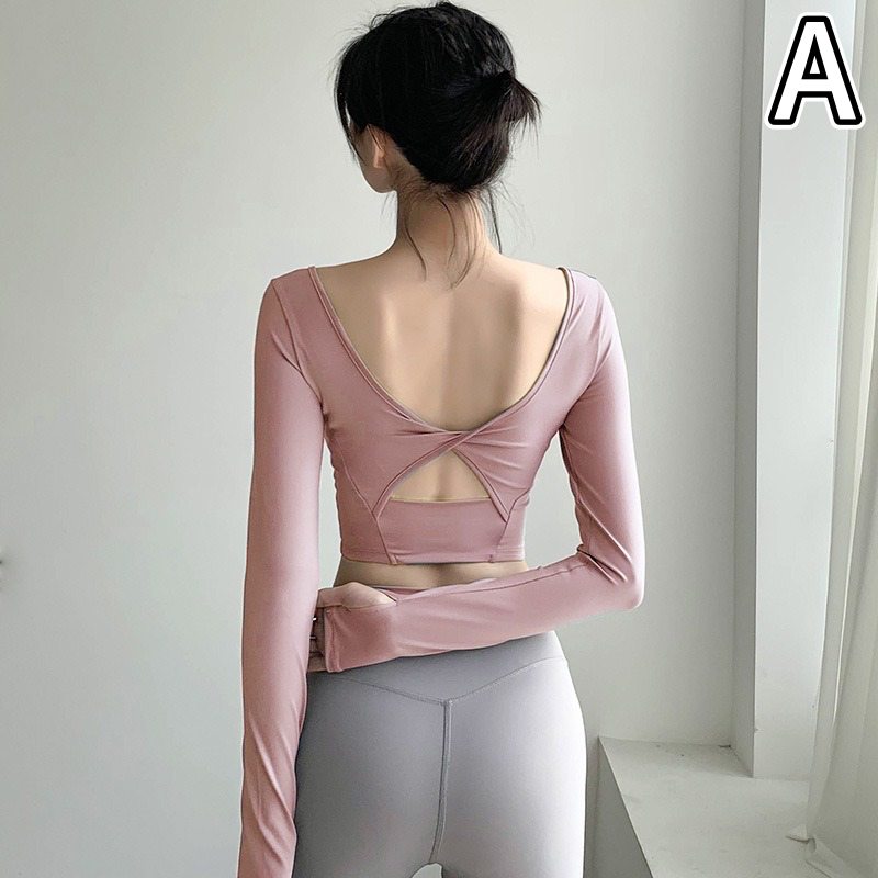 ヨガウェア 背中開きデザイン長袖ヨガトップス