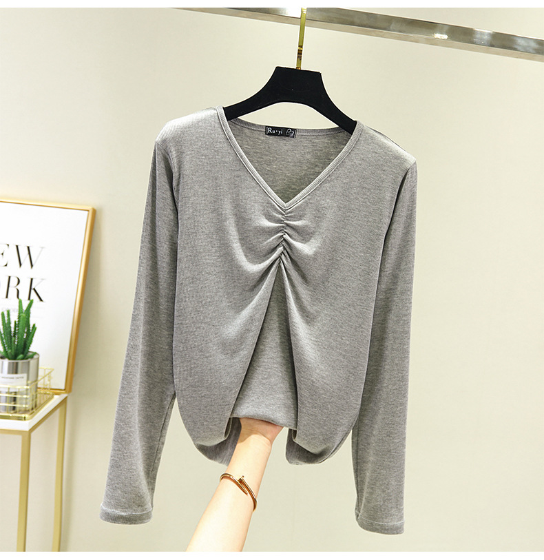 ヨガウェア トップス 大人可愛い縮み加工長袖トップス ブイネック着回し運動着