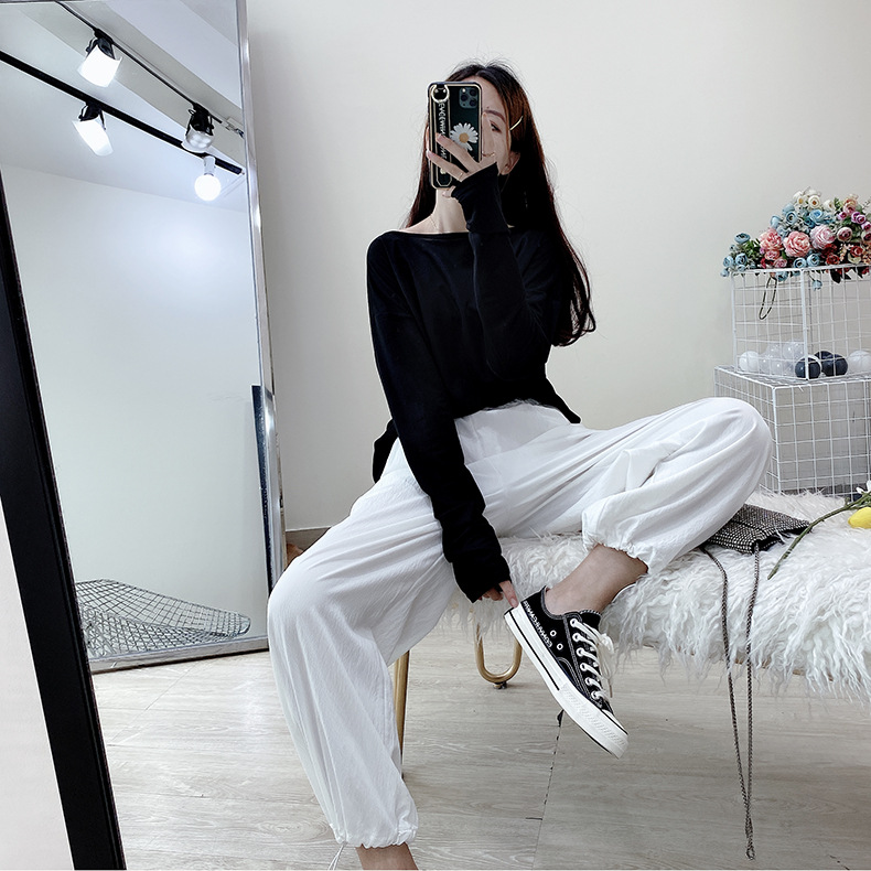 ヨガウェア トップス パール装飾バックオープン長袖トップス