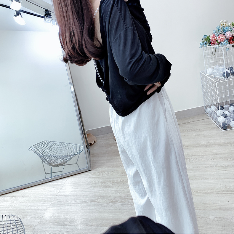 ヨガウェア トップス パール装飾バックオープン長袖トップス