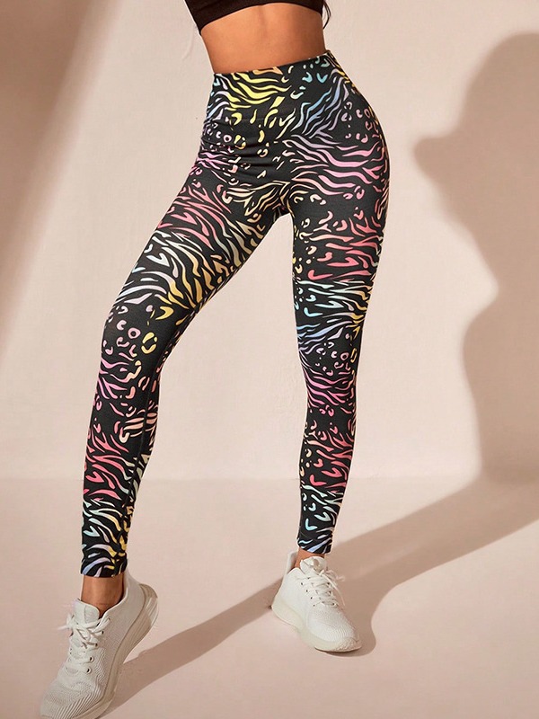 ヨガウェア 虹色グラデーション絞り染め風レギンス