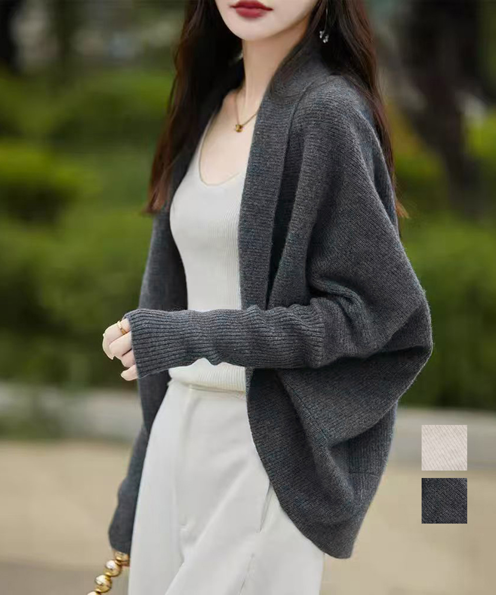 40代ファッション 大人の上品ドルマンニットカーディガン 