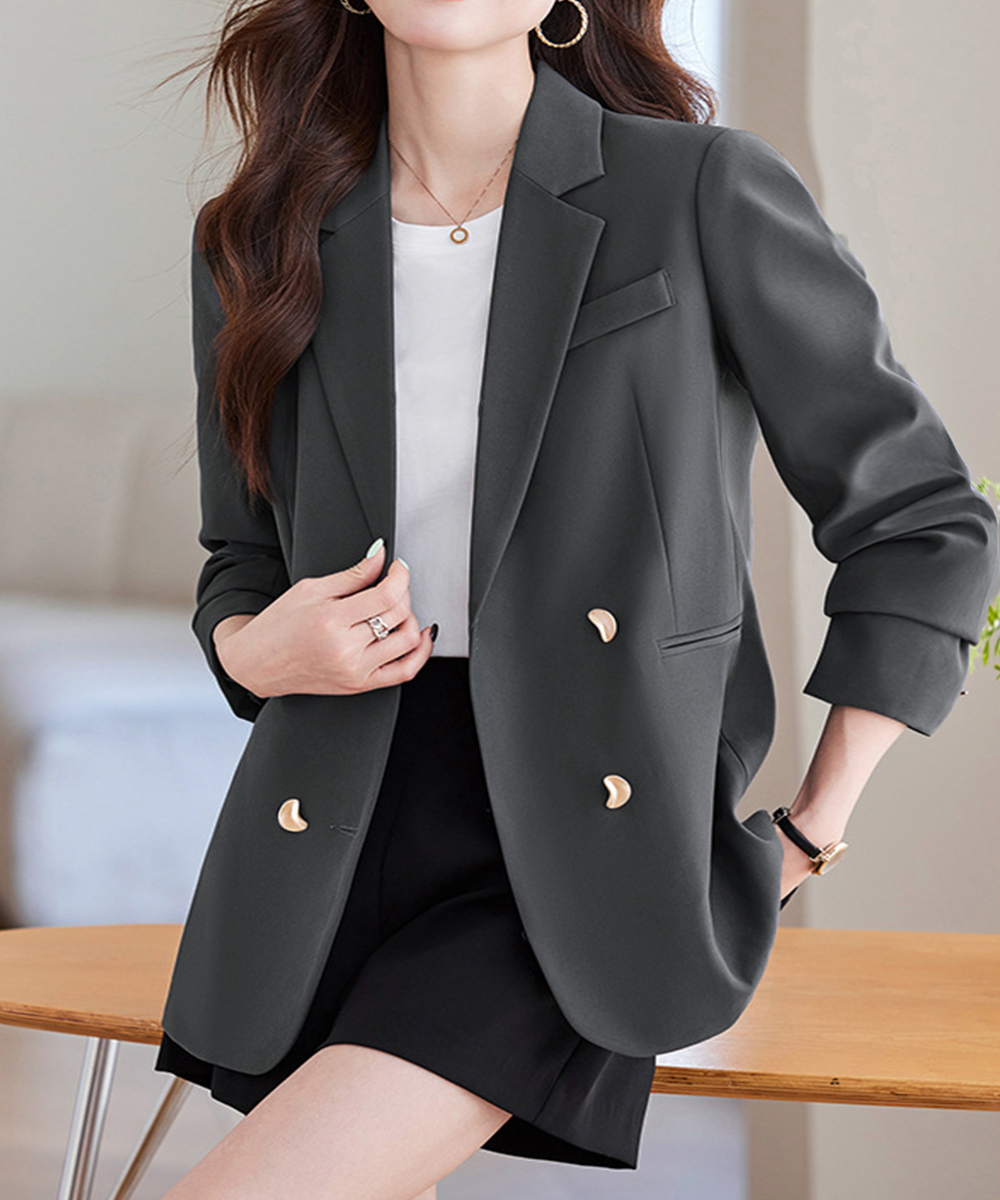 40代ファッション 大人上品ダブルテーラードジャケット長袖