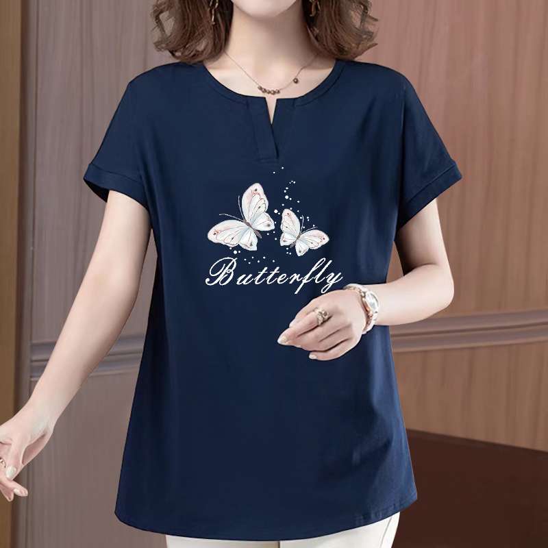 40代ファッション レディース 刺繍入り花柄ゆったりTシャツ