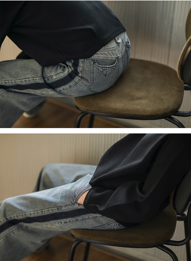 40代ファッション レディース エレガントワイドデニムパンツ サイドライン