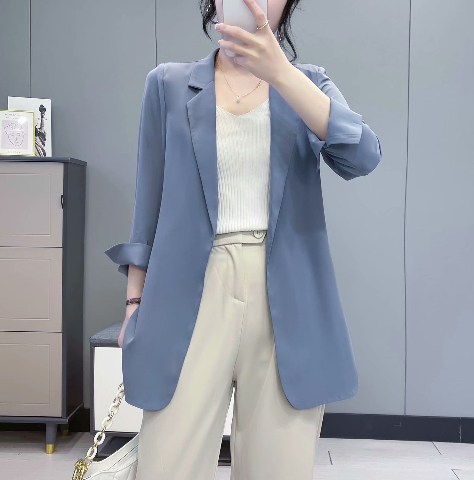 40代ファッション レディース エレガントホワイトオーバーサイズジャケット
